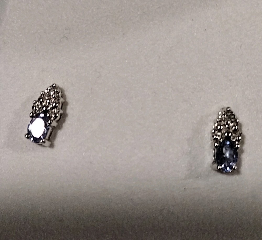 Oval Tanzanite/Diamond 10k White Gold Post Earings Jc Penny Vintage