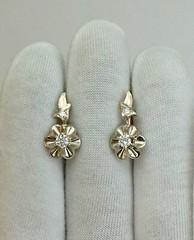 Vintage Original Natural Diamond 0.24 Ct Rose & White Gold Earrings 583 14K