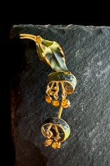 Vintage Made in Austria Green Leaf Flower Pin Rhinestones Gold Crystal Brooch 3”