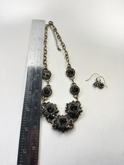 Vintage Smoky Gray Rhinestone Starburst Statement Necklace & Earrings Set