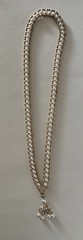 Vintage Long Ivory Color Faux Pearl Necklace With Gold Beaded Rhinestone Tassel