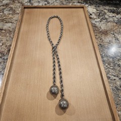 Vintage Tassel Necklace Lariat Rhinestone Ball Heavy Rope Chain Silver Tone 30”