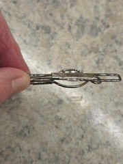 Antique Silver Tone Art Deco Tie Bar Engraved “TEL” Pre 1920 w/Faux Lizard Case