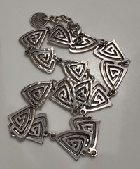 Vtg Pewter Silver Plated Triangle Swirl Necklace Turkey Hand Crafted 18” to 21″