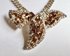 1950s-1960s Vintage Topaz & Aurora Borealis Rhinestone Necklace Earrings Set