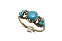 PRETTY ANTIQUE EARLY VICTORIAN 15K GOLD TURQUOISE IVY LEAF RING c1840