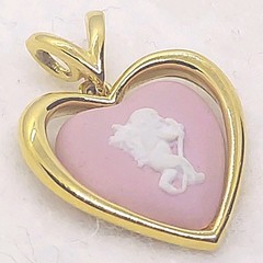 Wedgwood Pink Jasper Heart Pendant Cupid Angel Cameo Gold Frame Pendant Top Only