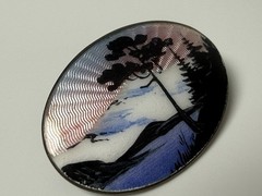 VTG Aksel Holmsen Sterling Silver Enamel Brooch Norway Norwegian Guilloché