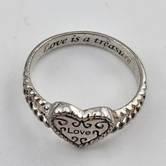 Vintage Sterling Silver 925 Heart Ring Size 8.25 “Love Is A Treasure”