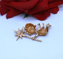 Vintage Mylu Fairy Angel Rhinestone Gold tone Pin Brooch CAT RESCUE