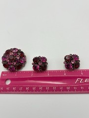 Vintage Signed WEISS Rhinestone Brooch Earrings Fuchsia Red Pink