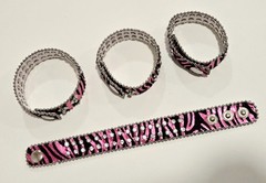 Zebra Print Rhinestone Wrap Bracelets Snap Leather Crystal Cuff Bracelet 12 pcs
