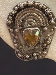 Antique 800 Silver EARRINGS Russian Hand Made Heart Shape Citrines 84P Rope/Bead
