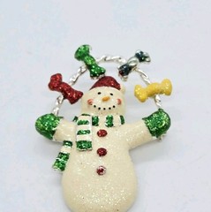 Snowman Brooch Glitter Christmas Pin Silver tone Signed Danecraft 2.25 in