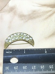 Unusual Antique Victorian Crescent Moon Brooch Prong Set Rhinestones Pin 1880s