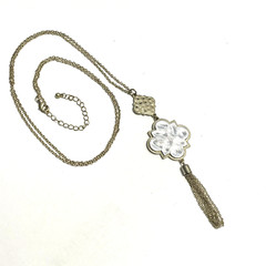 Gold & Silver Toned Pendant with Link Chain Tassel on 34″ Gold Toned Necklace