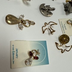 GOLD/SILVER TONE ANGEL BIRD MINI FIGURAL PIN LOT 21pc FEW BIRTHSTONE RHINESTONE