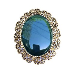 Vintage Large Green Polished Stone Brooch Pin Pendant