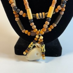 Vintage Necklace Chunky Wood Beads Maximalist Boho Colorful for Stacking