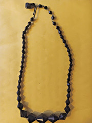 Vintage Boho Black Faceted Glass Bi-cone Beaded Necklace 16″ in Graduating Sizes