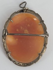 Antique Shell Cameo Brooch Pendant 800 Silver Hand Carved Classical Lady