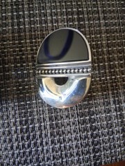 STUDIO DESIGNER ARTISAN ONYX SLAB STERLING SILVER EARRINGS Clip On RETRO 1990s