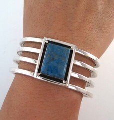 Heavy Vintage Sterling Silver & Lapis High Quality 74 Gram Cuff Bracelet