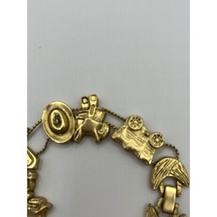 Vintage 1995 BG Western Slide Charm Bracelet Gold Tone Cowboy Boot Hat Wagon