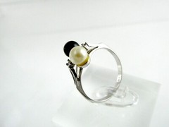 18k Heavy Gold Electroplate Double Faux Pearl White Rhinestones Ring Size 8.75
