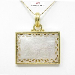 NYJEWEL Elizabeth Locke 19k Gold Carved Mother of Perl Pendant 14k Necklace 20″
