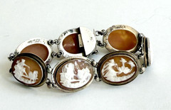 Vintage 800 Silver Carved Shell Oval Cameo Link Bracelet
