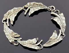 Rare Mid Century Vintage Baray & Co. Honolulu T.H. Sterling Leaf Bracelet