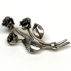 Vintage Teka Rose Flower Brooch 835 Silver Germany Signed Theodore Klotz