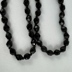 Jet Black Glass Crystals w Spacers Flapper VTG Necklace Strung on Chain 34in
