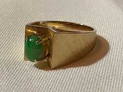 Vintage 14k Yellow Gold Nephrite Mid Century Ring Size 3.75 Weighs 6 Grams