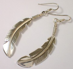 ESTATE Vtg Navajo Feather 12.2g Sterling Silver Feather 3 1/8″ Dangle Earrings