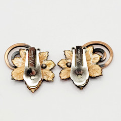 Vintage Matisse Leaf Brooch and Clip On Earrings Copper Enamel Vintage 1950s Set