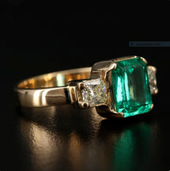 3.00Ct Lab-Created Emerald Engagement Three Stone 14K Yellow Gold Finish Ring