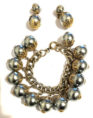 Vintage Bracelet And Earring Set Gray Tahitian Man Made Pearls Big Bold