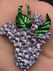 Vintage Brooch Earrings Set Pierced Purple Green Leaf Flowers Open Work.