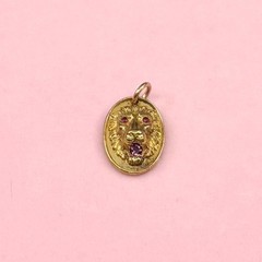 Vintage Gold Filled Lion Pendant Pink Stones Talisman Charm 1950s 1960s