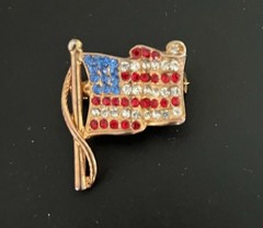 American Rhinestone Flags Brooches Pins TEN Lot Signed 4th Of July