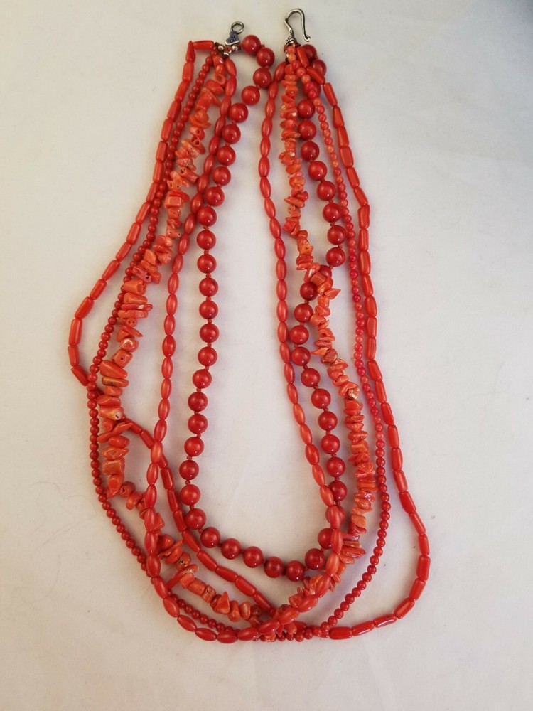 Unique Coral Necklace of 5 Various Shaped Strand by CL (1337)