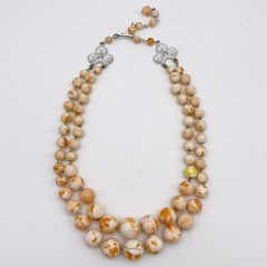 Vintage Necklace Speckled Lucite Orange Yellow And Cream Colors Double Strand