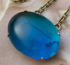 Vintage Necklace Art Deco Antique Teal Blue Czech Glass Pendant