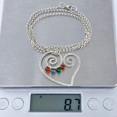 Vintage Sterling Silver 925 Glass Bead Pendant Spiral Heart Necklace 18.5″