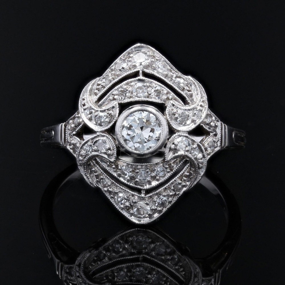 French Art Deco Inspired Cocktail Ring 2.3 Ct Lab Created Diamond 10k White Gold