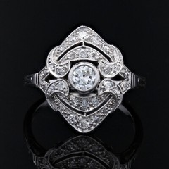 French Art Deco Inspired Cocktail Ring 2.3 Ct Lab Created Diamond 10k White Gold