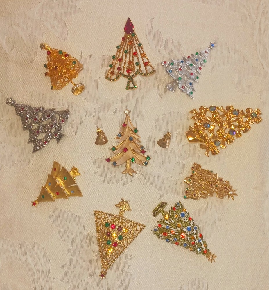 Estate Christmas Tree Brooches ~ TRIFARI CROWN ~ART ARTHUR ~GERRYS AVON ~ WIRE +