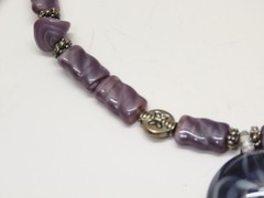 Vintage Necklace Purple Beaded Art Glass Silver Tone D5383